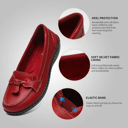 Vista 4 de Artisure Mocasines de cuero clásicos y cómodos para mujer, estilo casual, con borlas, bonitos zapatos de vestir para el trabajo, oficina, zapatos