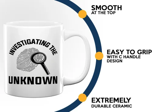 Vista 5 de Taza de café de detective de 11 onzas, color blanco - Investigando lo desconocido - oficial de policía policía patrulla detective sheriff aplicación