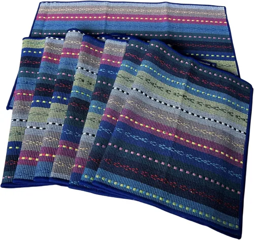 Vista 4 de WAZAIGUR Manteles tejidos a mano con 100% algodón, manteles coloridos trenzados acanalados duraderos con aislamiento térmico para mesa, juego de 4