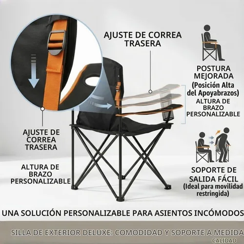 Vista 5 de EMERIT Silla de campamento, 350 libras, silla plegable cuádruple resistente con brazos, sillas plegables para exteriores con respaldo lumbar