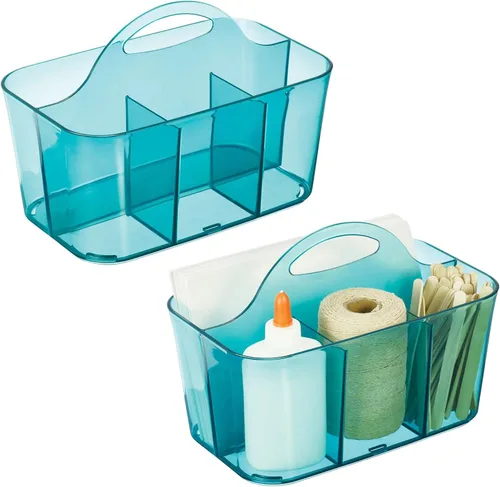 Vista 11 de mDesign Organizador portátil de plástico para manualidades, cesta dividida con asa, para manualidades, costura, suministros de arte, capacidad