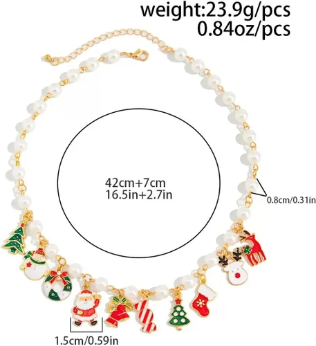Vista 2 de Christmas Jewelry Set for Women - Christmas Earrings, Bracelet, Necklace Trio & Pearl Necklace with Festive Pendant Festive Holiday Party Jewelry