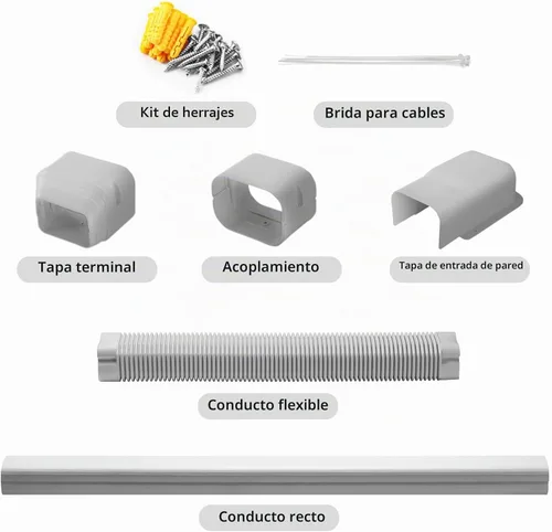 Vista 3 de TURBRO 3 '' W × 7.5' L Línea decorativa PVC Kit de cubierta para mini split y aire acondicionado central, sistemas de bombas de calor de CA Plateado