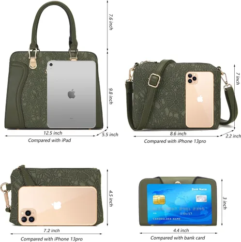 Vista 17 de Bolsos de mano de moda para mujer, bolsa de hombro, asa superior, bolsa de mano, juego de 4 piezas