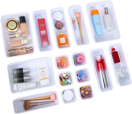 Vista 11 de Kutesna 15 piezas de separadores para cajones de escritorio entrelazados, organizador para oficina, baño, cocina, maquillaje (negro)