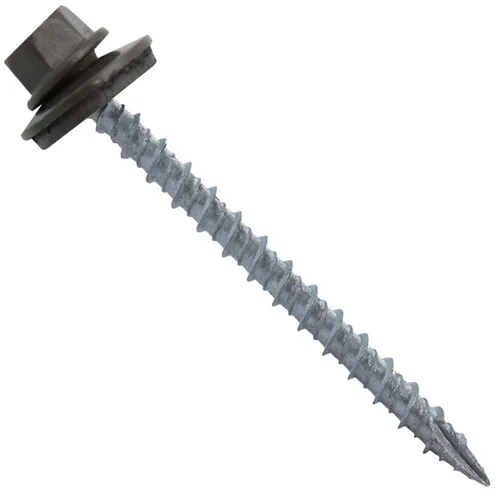 Vista 58 de 10 tornillos para techos de metal gris ABC de 2-1/2 pulgadas, cabezal de arandela hexagonal, arranque automático/roscado, arandela EPDM. 1 bolsa