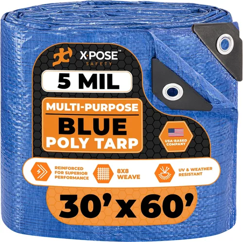 Vista 59 de Xpose Safety - Lona de polietileno ligera azul – Funda protectora multiusos, paño de goteo – duradero, impermeable, resistente a la intemperie