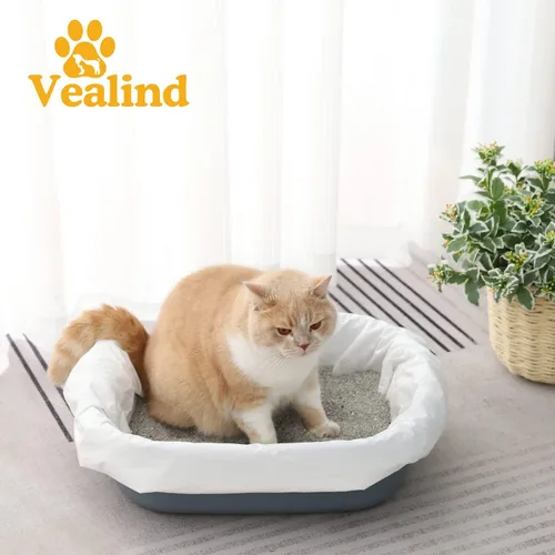 Vista 5 de Vealind 2 juegos de forros de arena para gatos con agujeros, 14 unidades con cordón para arena para gatos, bolsas de basura para caja de arena