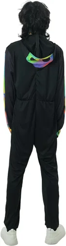 Vista 5 de Seasons Disfraz de esqueleto arcoíris con capucha para hombre, sensible a la luz negra, disfraz de cosplay de Halloween