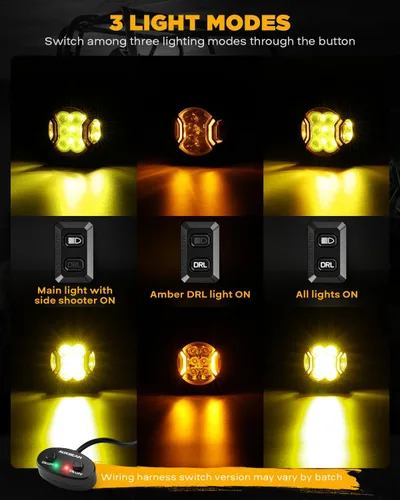 Vista 4 de Auxbeam V-Ultra Series - Faros antiniebla ámbar tipo cápsula de 3 pulgadas y 108W, función DRL, 3 modos y cubiertas protectoras, barra de luz