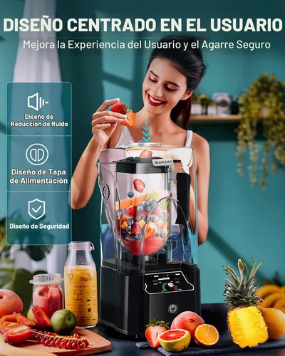 Vista 5 de WantJoin Licuadora comercial negra con sonido silencioso escudo y 1 taza de licuadora más