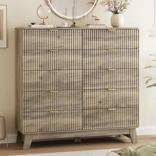 Vista 21 de Cómoda acanalada para dormitorio con 3 cajones, cómoda moderna de 24 pulgadas de ancho con mango de metal, soporte de TV de madera, armario de Negro