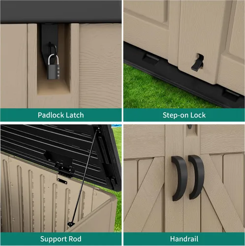 Vista 3 de YITAHOME - Cobertizo de almacenamiento horizontal al aire libre con puerta bloqueable en forma de X, cobertizo de herramientas de resina resistente