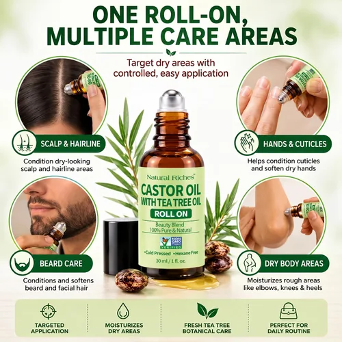 Vista 6 de Natural Riches Rollo de aceite de árbol de té con ricino en 1 fl oz