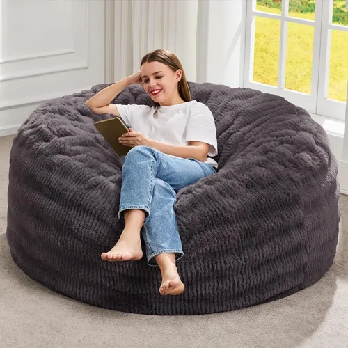 Vista 33 de Hobestluk Sillas Puf para Adultos, Silla Puf con Relleno, Sillas Puf Grandes con Funda Esponjosa en Relieve, Sillas Puf Gigantes para Adultos