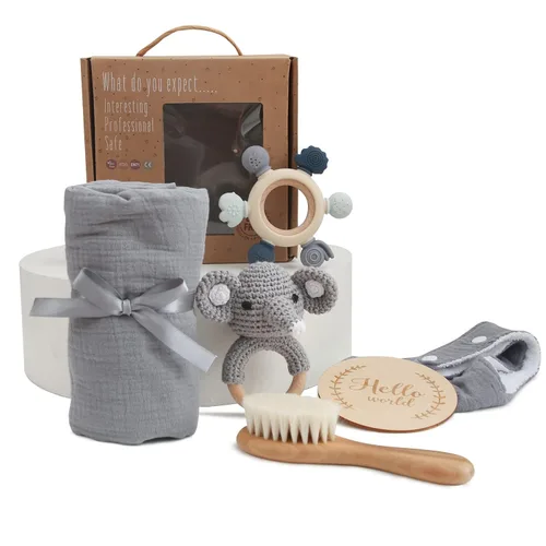 Vista 10 de EERKEOD Set de regalo para bebé recién nacido, juego de baño esencial para bebé recién nacido con manta de bebé, sonajero para bebé, regalo