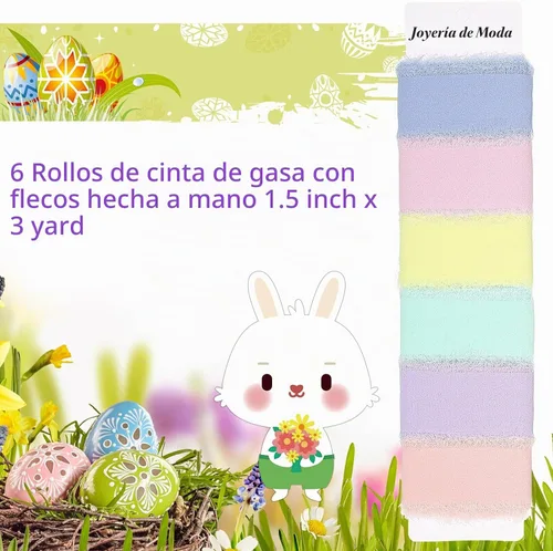 Vista 2 de WILLBOND 6 rollos de cinta de gasa, 1.5 pulgadas x 3 yardas en total 24 yardas, color macarrón Color macaron.