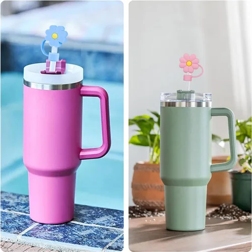 Vista 6 de 10 fundas de popote compatibles con vasos Stanley de 30 y 40 onzas, reutilizables, bonitas puntas de silicona para popotes, protectores de tapas