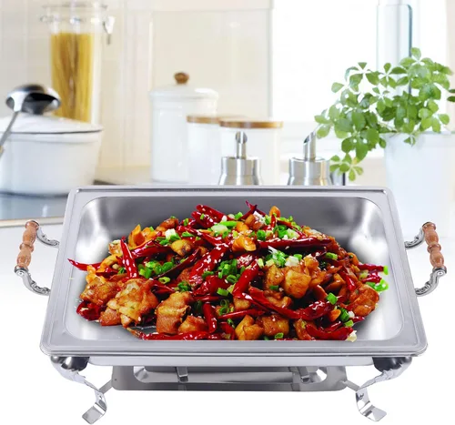 Vista 2 de Juego de platos para bufé, recipiente de calentamiento de acero inoxidable, calentador de alimentos, aislamiento de alimentos, rectangular