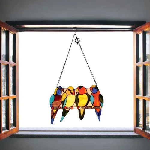 Vista 4 de Bieye W10001 Tropical Birds Tiffany - Panel de ventana con cadena, 14.5 pulgadas de ancho (4 loros)