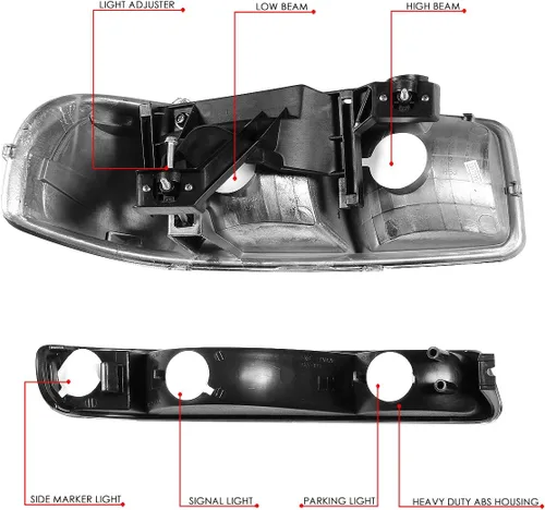 Vista 6 de DNA MOTORING HL-OH-SIE994P-BK-AM - Faros delanteros de esquina color ámbar compatibles con Sierra 99-07 / 00-06 Yukon XL 1500 2500