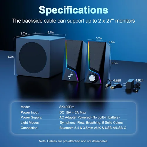 Vista 7 de Nylavee Altavoces de computadora con subwoofer, altavoces de PC 2.1 Negro