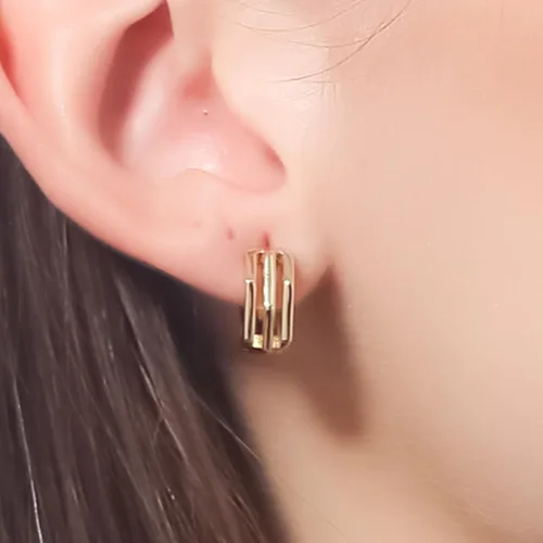 Vista 2 de ToHeart Pendientes Huggies de oro para mujer, pequeños aretes de aro de oro