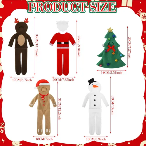 Vista 2 de HooLing Juego de 5 accesorios para muñecas, ropa de disfraz de Navidad, Papá Noel, alce, muñeco de nieve, pan de jengibre, árbol de Navidad, ropa