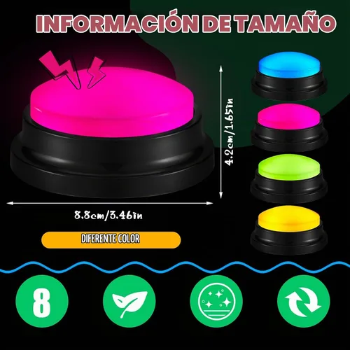 Vista 3 de Paquete de 8 zumbadores de respuesta grabables, suministro de preguntas para fiestas de juegos, color brillante Sound Button for Home, Record