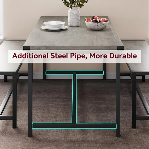 Vista 9 de Juego de mesa de comedor para 4 personas con 2 bancos, juego de mesa de cocina de 3 piezas, juego de comedor que ahorra espacio para cocina, Gris