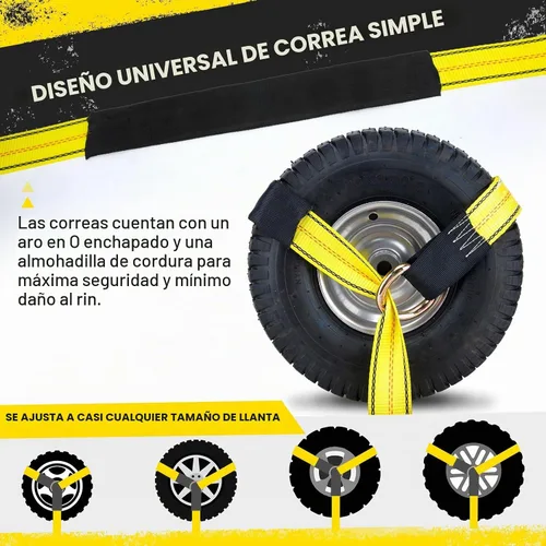 Vista 4 de Correas de neumático para un remolque de automóvil, correa de amarre de rueda de 2 pulgadas x 10 pies con ganchos a presión, correa de rueda
