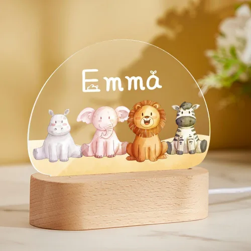 Vista 9 de VEELU Regalos personalizados para niños, luz nocturna con nombre personalizado con lindos animales, lámpara LED acrílica para bebé, regalo