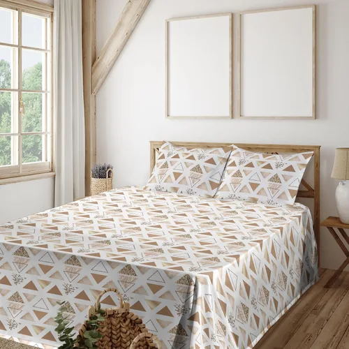 Vista 34 de Ambesonne Floral Sheet Set, Nature Themed Oversimplified Blossom Shaped Pattern Print Artwork, Fitted and Flat Sheet with Pillowcases Bedding Accent