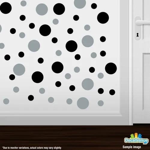 Vista 2 de Pegatinas de pared de vinilo negro/metálico plateado - círculos de 2 y 4 pulgadas (30 calcomanías)