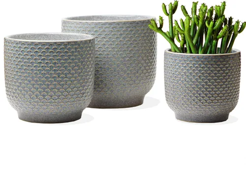 Vista 10 de Macetas de cerámica de 4 + 5 + 6 pulgadas para plantas de interior, macetas para plantas suculentas, maceta de orquídea con orificio de drenaje Azul