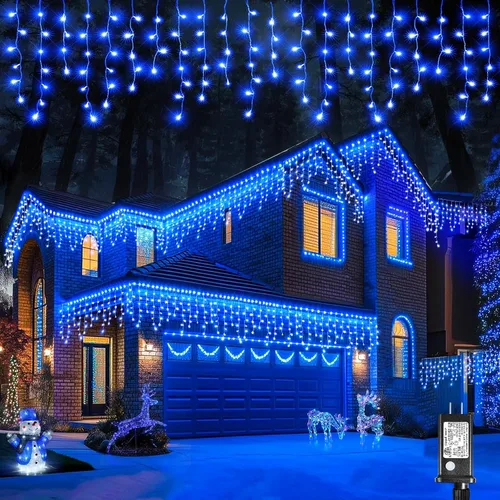Vista 11 de Luces de carámbano para exteriores, 16.5 pies, 200 luces LED de Navidad para exteriores con 8 modos, impermeables, conectables, tira de luces