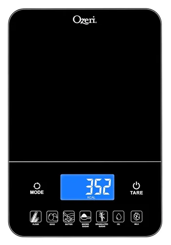 Vista 6 de Ozeri Touch III - Báscula de cocina con contador de calorías, 22 libras (22.0 lbs) en vidrio templado, Negro Touch III Series Kitchen Scale