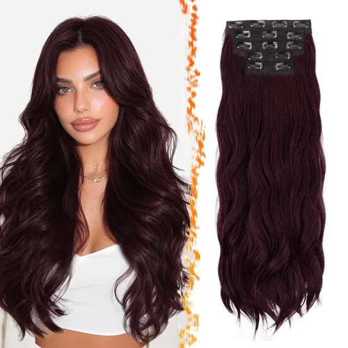 Vista 22 de BARSDAR 24 Inch Synthetic Layered Loose Wavy Black Clip in Hair Extensions