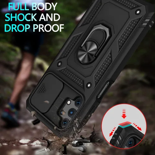 Vista 2 de Funda para Galaxy A32 5G, para Galaxy A32 con 3 protectores de pantalla de vidrio templado con soporte integrado + cubierta de cámara, carcasa