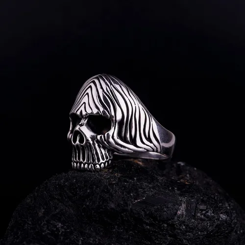 Vista 2 de Sterling Silver Skull Ring, Realistic Skull Ring, Polished Skull for Men, Cool Biker Ring, Best Gift for Boyfriend
