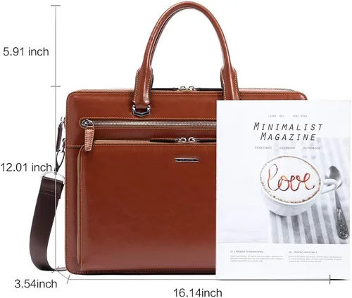 Vista 3 de BOSTANTEN Maletines para Hombre Bolsa de Mensajero de Cuero Genuino para Laptop de 15.6 Pulgadas, Maletín de Oficina, Trabajo, para Negocios, Viaje