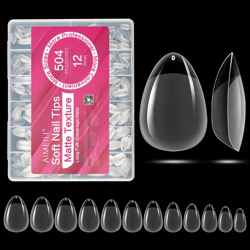 Vista 11 de AIMEILI 432 puntas de uñas postizas cortas de almendra, redondas, de cobertura completa, para extensión de uñas de remojo, uñas postizas acrílicas a