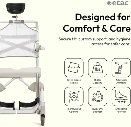 Vista 2 de Etac Swift Mobil Tilt-2 Silla reclinable inclinable para ducha para Blanco