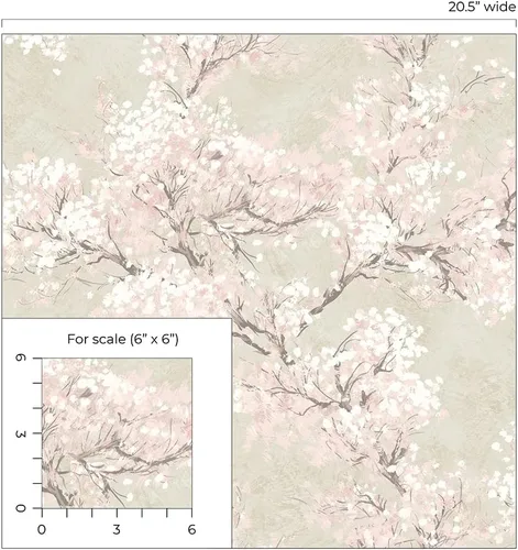 Vista 8 de NextWall Cherry Blossom Grove - Papel tapiz para despegar y pegar (pergamino y rosa)