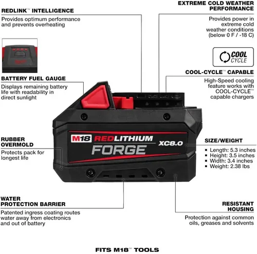 Vista 2 de Milwaukee Electric - Paquete de baterías M18 REDLITHIUM Forge XC8.0