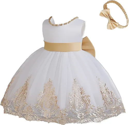 Vista 2 de CMMCHAAH 6M-7T - Vestidos de encaje bordado para niñas pequeñas, vestido sin bolsa con gorro