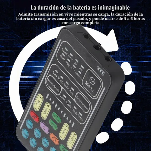 Vista 2 de Juego de cambiadores de voz I9, tarjeta de sonido para transmisión en vivo, modulador de voz portátil, 8 efectos de voz, compatible con PC, Switch
