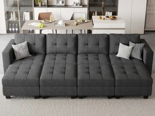 Vista 18 de Belffin Sofá Seccional Modular con Almacenamiento Sofá Cama Seccional Modular para Sala de Estar Azul
