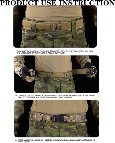 Vista 7 de Cinturones tácticos ligeros para hombres hebilla de liberación rápida Battle Molle cinturón exterior con cinturón