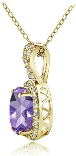 Vista 2 de B. BRILLIANT Collar de plata de ley auténtica, creada o simulada, con topacio blanco X y ovalada para mujer Amatista - Destello de oro amarillo